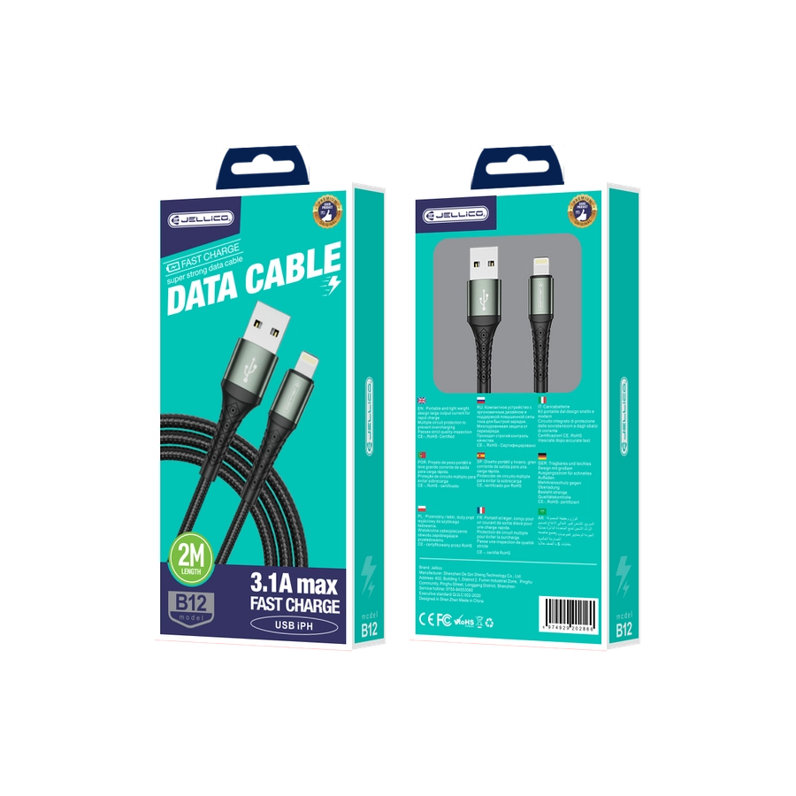 JELLICO cable B12 Lightning 3.1A 2M Black