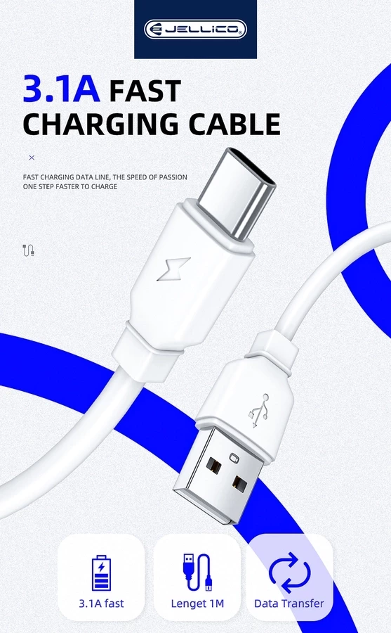 JELLICO cable B15 USB-C 3.1A 1M White