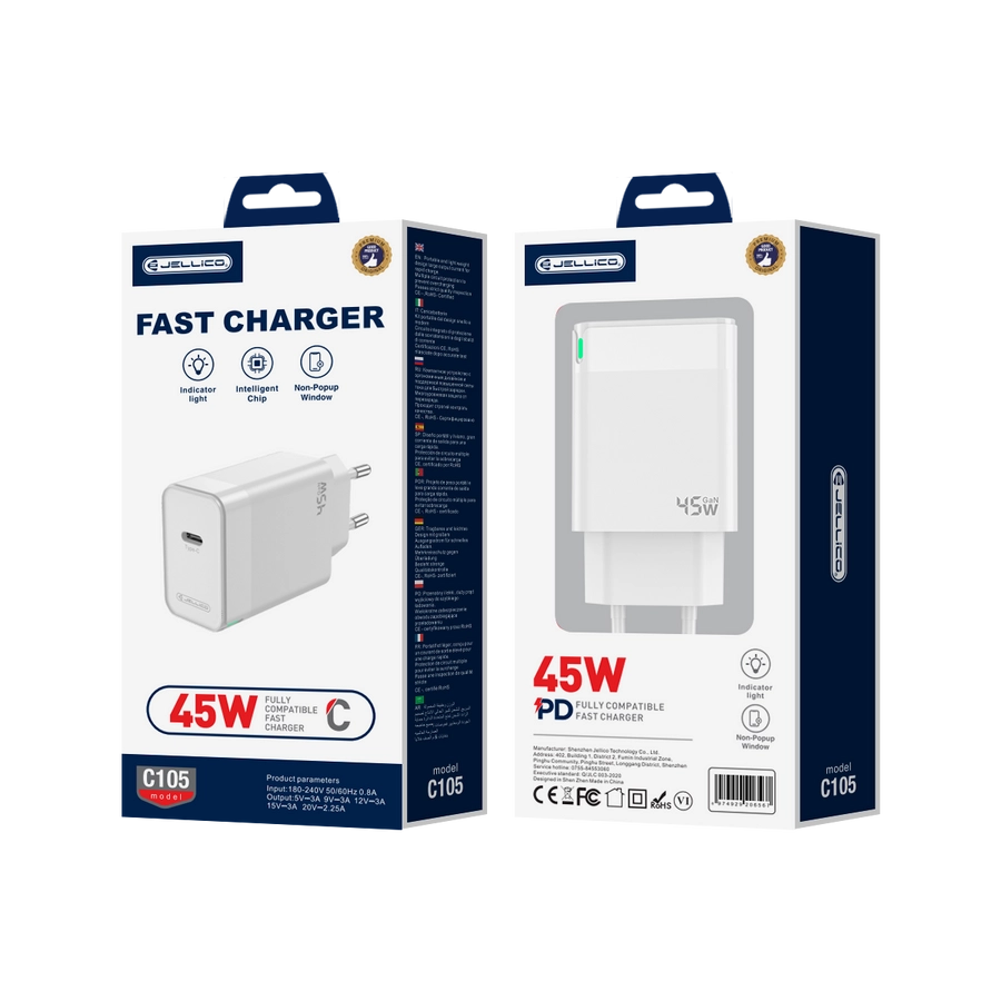 JELLICO wall charger C105 GaN PD 45W 1xUSB-C White