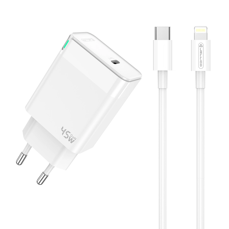 JELLICO wall charger C105 GaN PD 45W 1xUSB-C + cable USB-C - Lightning White