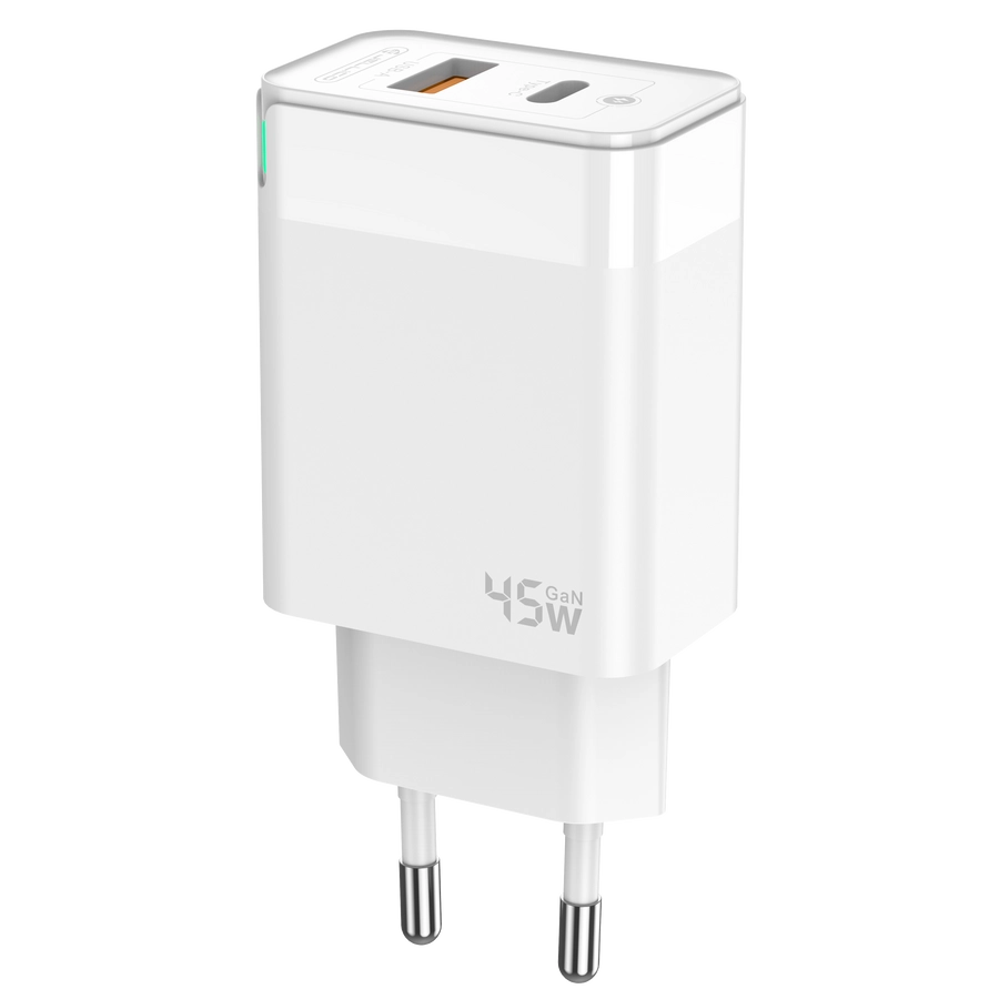 JELLICO wall charger C107 GaN PD 45W 1xUSB-C + 1xUSB QC3.0 White