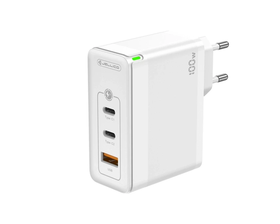 JELLICO wall charger C118 GaN PD 100W 2xUSB-C + 1xUSB QC3.0 White