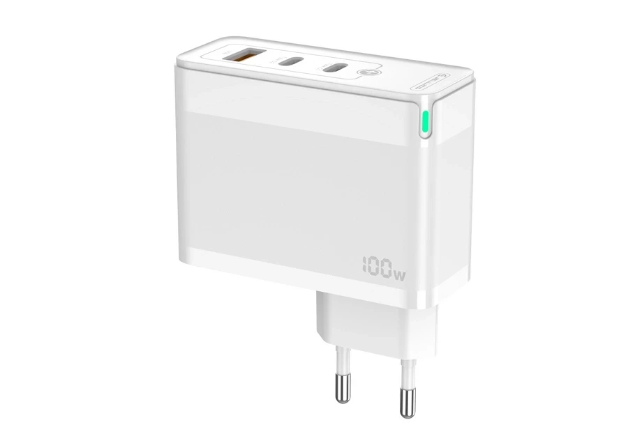 JELLICO wall charger C118 GaN PD 100W 2xUSB-C + 1xUSB QC3.0 + cable USB-C - Lightning White