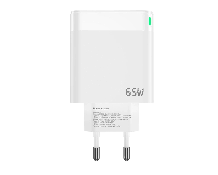 JELLICO wall charger C79 GaN PD 65W 2xUSB-C + 1xUSB QC3.0 White