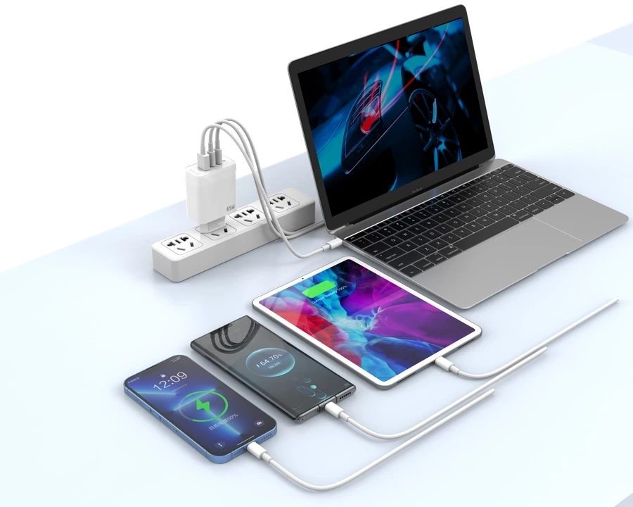 JELLICO wall charger C79 GaN PD 65W 2xUSB-C + 1xUSB QC3.0 + cable USB-C - USB-C White