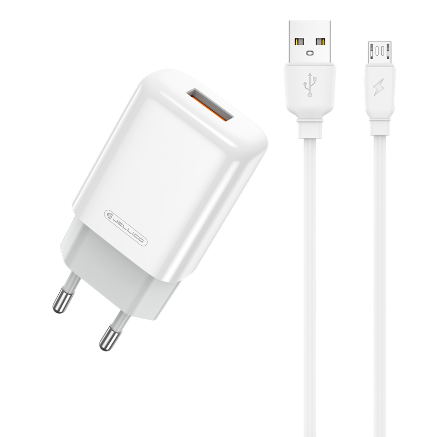 JELLICO wall charger EU01 2.4A 12W 1xUSB + cable Micro White