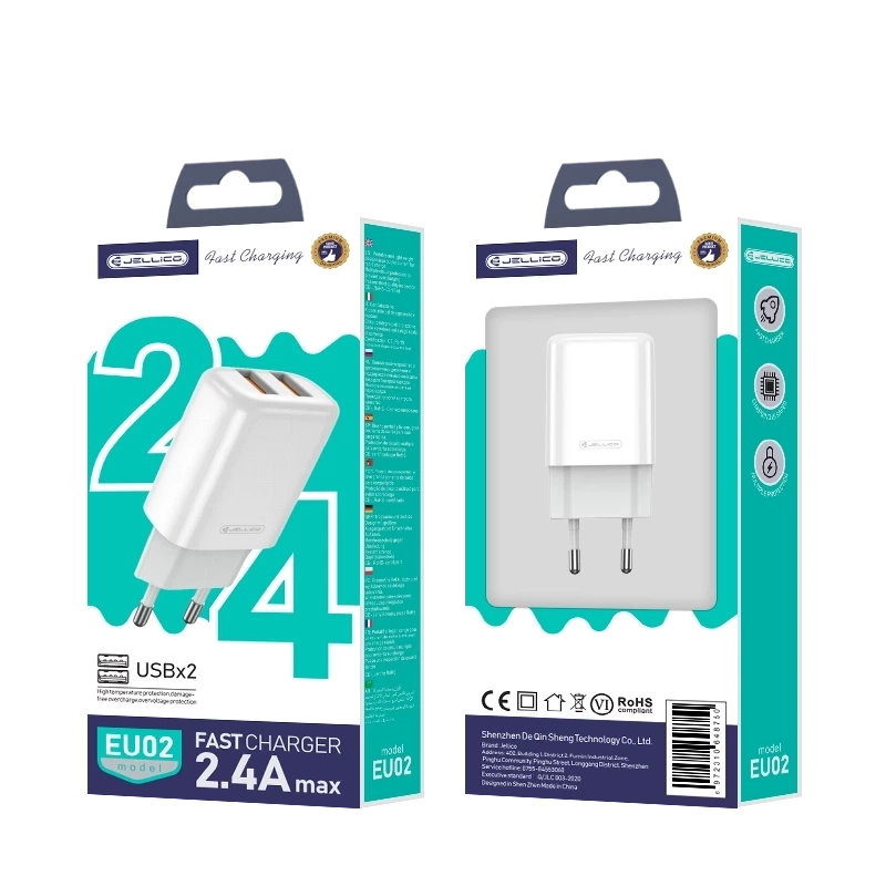 JELLICO wall charger EU02 2.4A 12W 2xUSB White