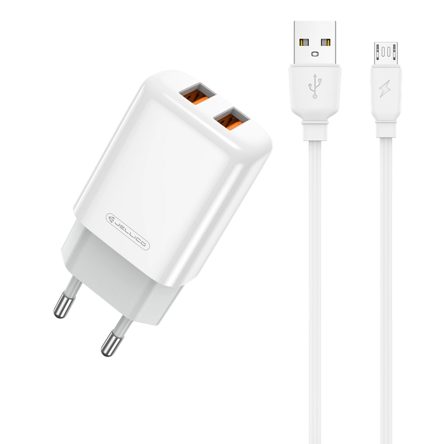 JELLICO wall charger EU02 2.4A 12W 2xUSB + cable Micro White