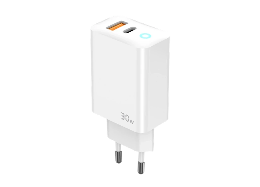 JELLICO wall charger EU13 GaN PD 30W 1xUSB-C + 1xUSB QC3.0 + cable USB-C - Lightning White