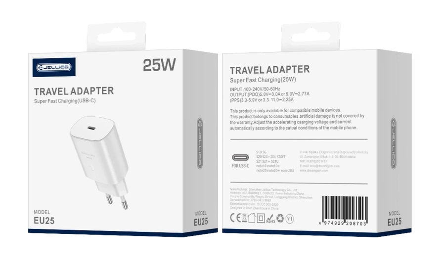 JELLICO wall charger EU25 PD 25W 1xUSB-C White