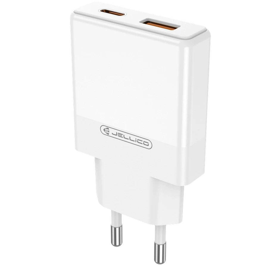 JELLICO wall charger EU57 PD 20W 1xUSB-C + 1xUSB QC3.0 + cable USB-C - Lightning White