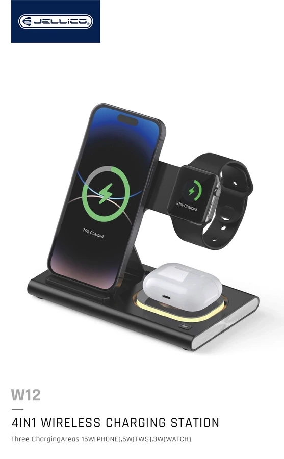 JELLICO wireless charger 3in1 W12 15W Black