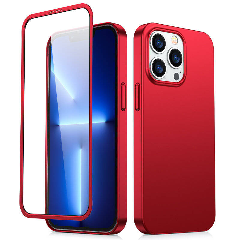 JOYROOM 360 FULL CASE FRONT AND BACK COVER FOR IPHONE 13 PRO MAX + TEMPERED GLASS SCREEN PROTECTOR RED (JR-BP928 RED)