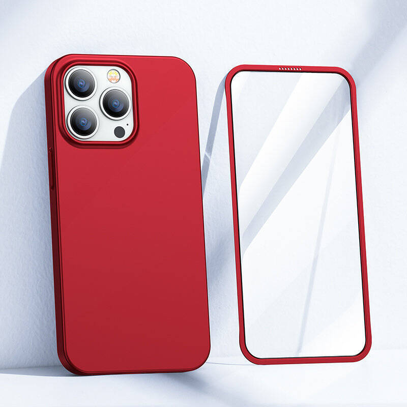 JOYROOM 360 FULL CASE FRONT AND BACK COVER FOR IPHONE 13 PRO MAX + TEMPERED GLASS SCREEN PROTECTOR RED (JR-BP928 RED)