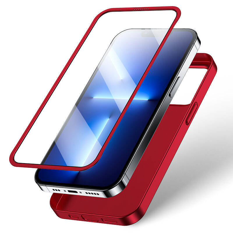 JOYROOM 360 FULL CASE FRONT AND BACK COVER FOR IPHONE 13 PRO MAX + TEMPERED GLASS SCREEN PROTECTOR RED (JR-BP928 RED)