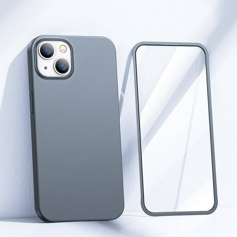 JOYROOM 360 FULL CASE FRONT AND BACK COVER FOR IPHONE 13 + TEMPERED GLASS SCREEN PROTECTOR GREY (JR-BP927 TRANISH)