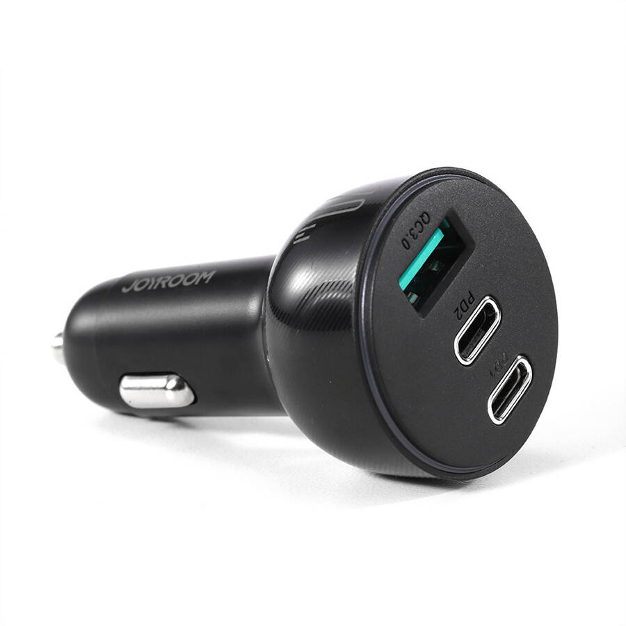 JOYROOM CAR CHARGER 70W WITH 3 PORTS: USB, 2 X USB C BLACK (JR-CL26)