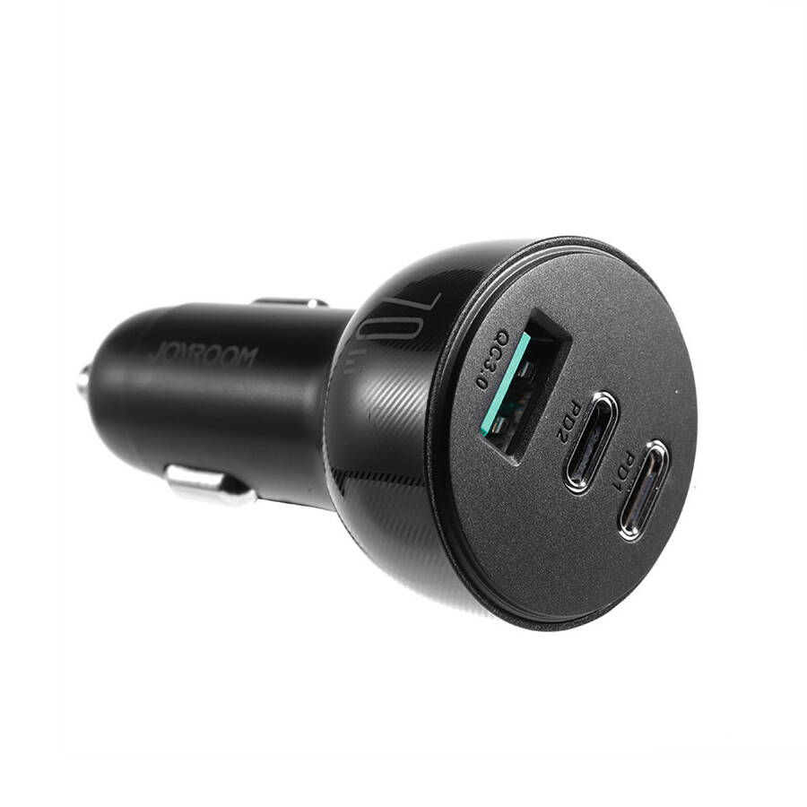 JOYROOM CAR CHARGER 70W WITH 3 PORTS: USB, 2 X USB C BLACK (JR-CL26)