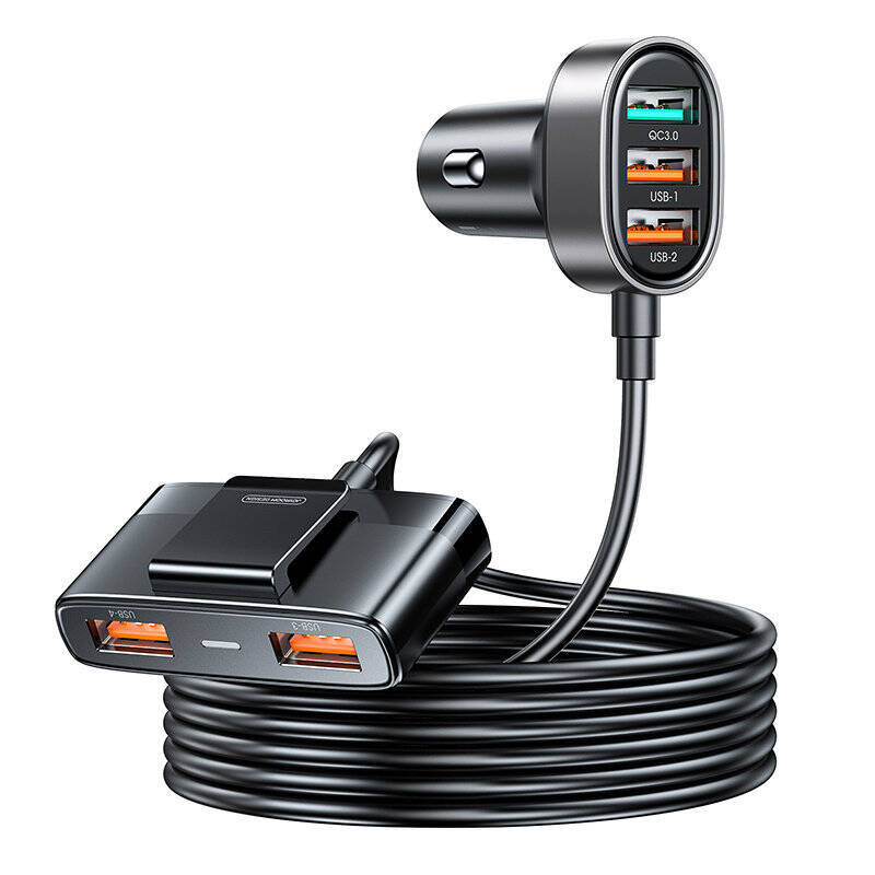 JOYROOM FAST CAR CHARGER WITH EXTENSION CABLE 45W 5XUSB-A BLACK (JR-CL03 PRO)