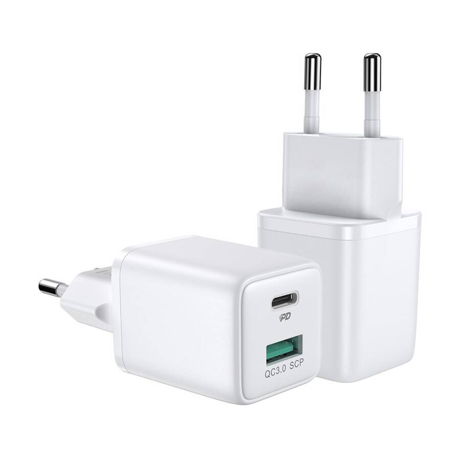 JOYROOM FAST WALL CHARGER (EU PLUG) USB / USB TYP C 30W POWER DELIVERY QUICKCHARGE 3.0 AFC FCP WHITE (L-QP303)