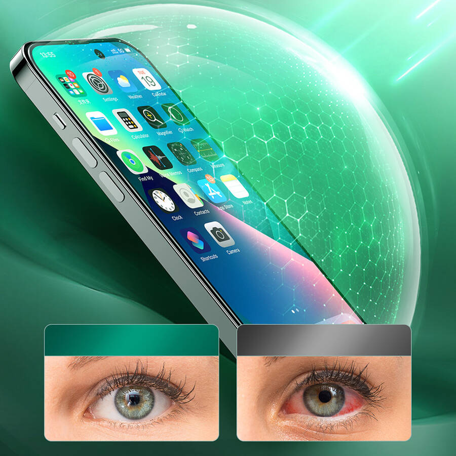 JOYROOM KNIGHT GREEN GLASS FOR IPHONE 14 PRO WITH FULL SCREEN ANTI BLUE LIGHT FILTER (JR-G02)