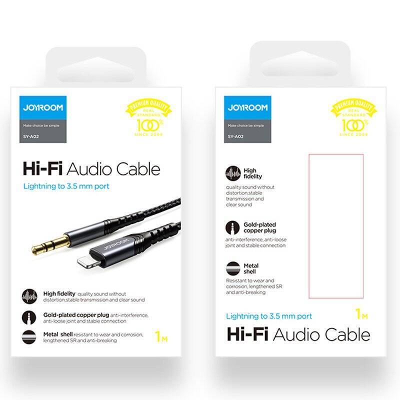 JOYROOM STEREO AUDIO AUX CABLE 3,5 MM MINI JACK - LIGHTNING FOR IPHONE IPAD 1 M BLACK (SY-A02)