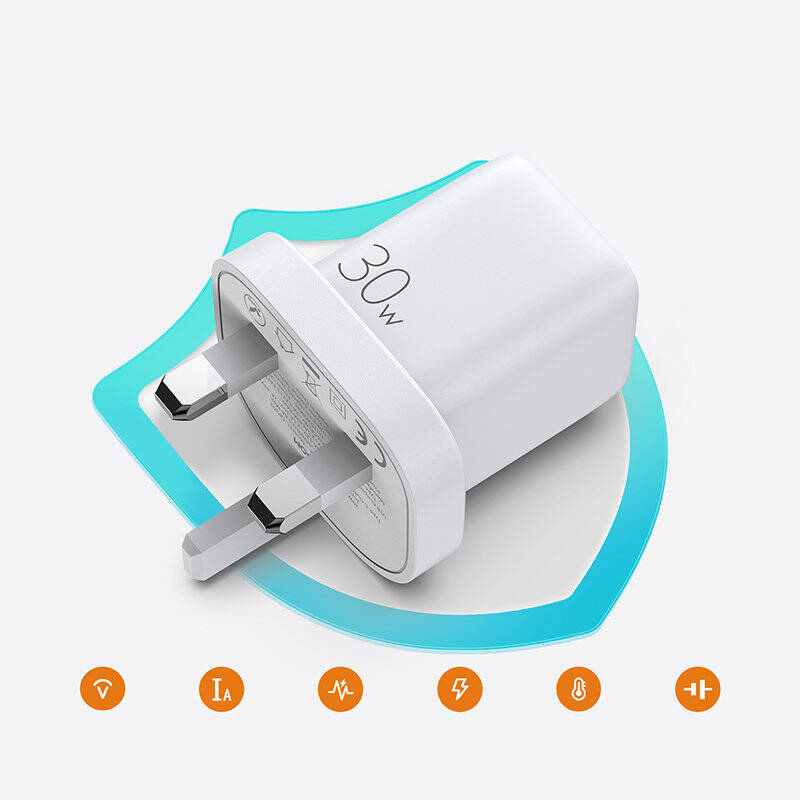 JOYROOM WALL TRAVEL CHARGER USB TYPE C / USB 30W POWER DELIVERY QUICK CHARGE 4,5A (UK PLUG) WHITE (L-QP303)