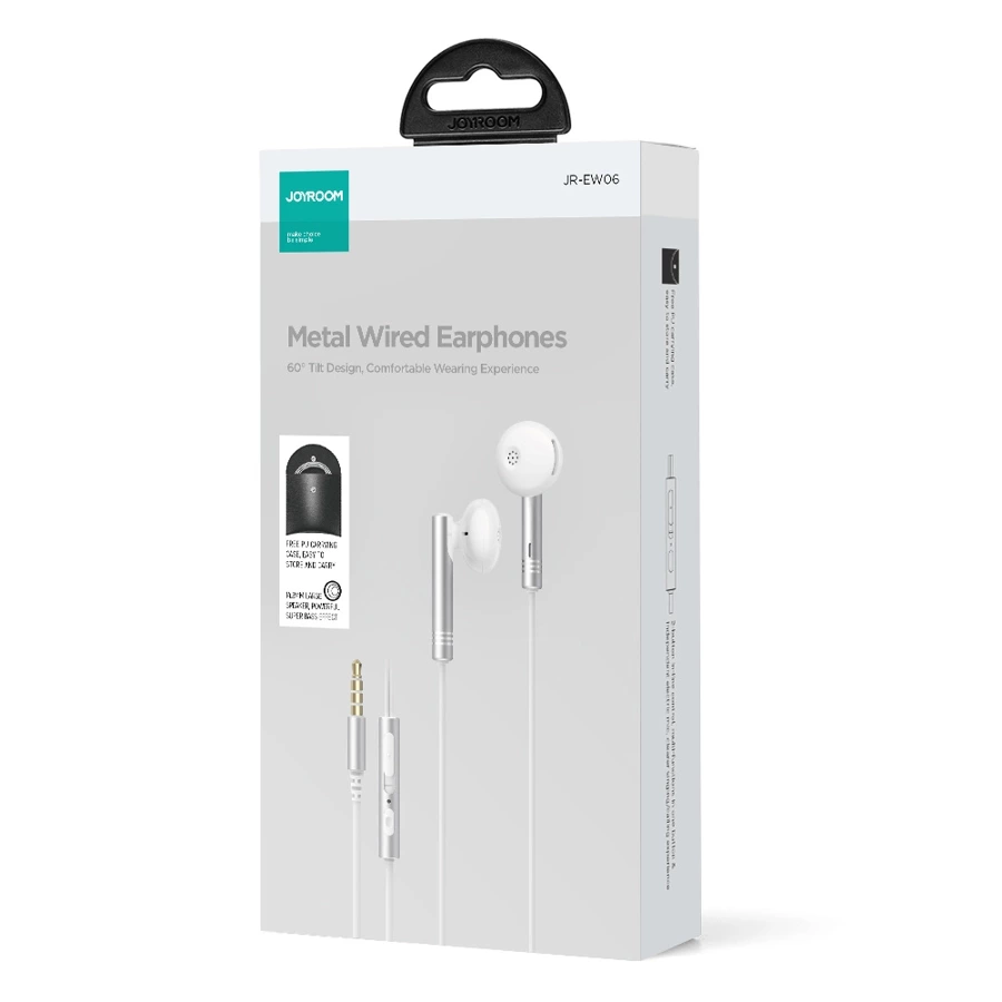 Joyroom Wired Series JR-EW06 wired headphones, metal - silver and white