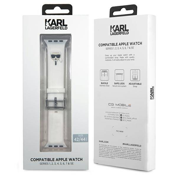 KARL LAGERFELD BASE KLWLSLKW APPLE WATCH 42/44/45/49MM BIAŁY/WHITE STRAP SILICONE KARL HEADS