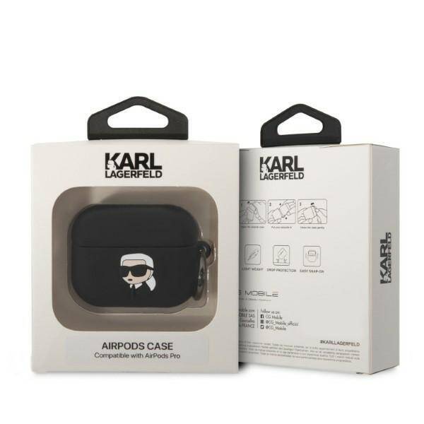 KARL LAGERFELD FLAPRUKKK AIRPODS PRO COVER BLACK/BLACK SILICONE KARL HEAD 3D