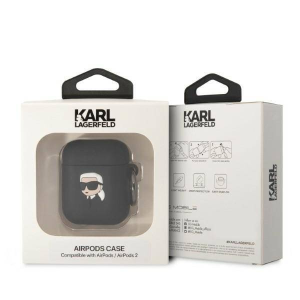 KARL LAGERFELD KLA2RUNIKK AIRPODS 1/2 COVER BLACK/BLACK SILICONE KARL HEAD 3D