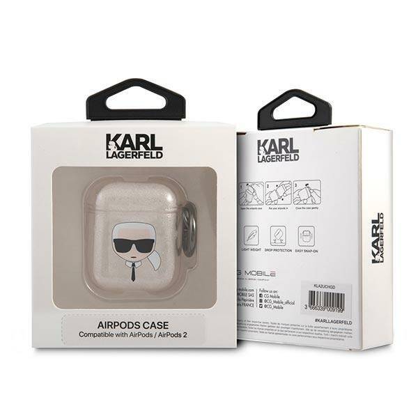 KARL LAGERFELD KLA2UKHGD AIRPODS 1/2 COVER ZLOTY/GOLD GLITTER KARL`S HEAD