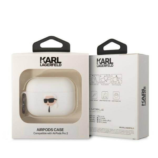 KARL LAGERFELD KLAP2RUNIKH AIRPODS PRO 2 (2022/2023) COVER WHITE/WHITE SILICONE KARL HEAD 3D