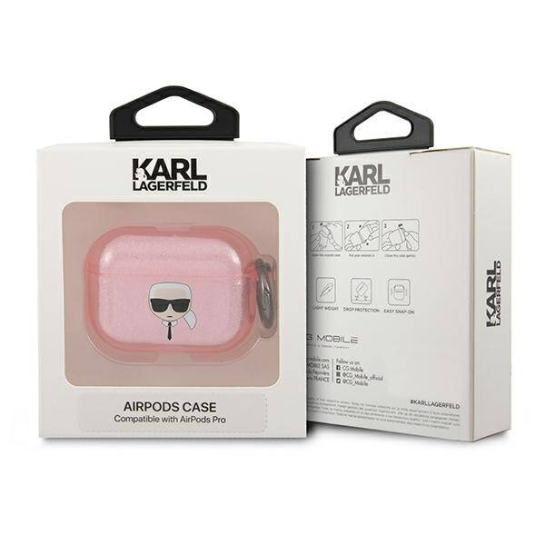 KARL LAGERFELD KLAPUKHGP AIRPODS PRO COVER PINK/PINK GLITTER KARL`S HEAD