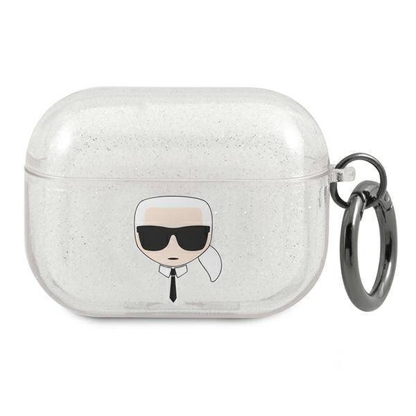 KARL LAGERFELD KLAPUKHGS AIRPODS PRO COVER SILVER/SILVER GLITTER KARL`S HEAD