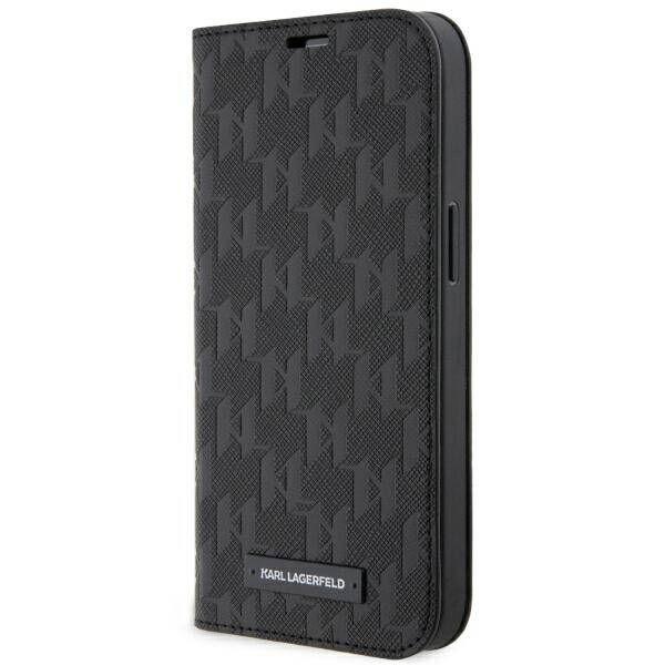 KARL LAGERFELD KLBKP14SSAKLPK IPHONE 14/15/13 6.1 "BOOKCASE CZARNY / BLACK SAFFIANO MONOGRAM