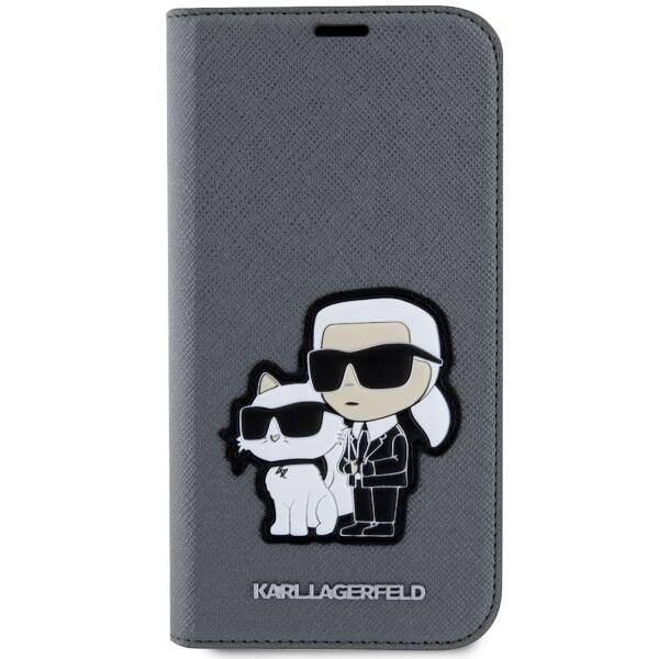 KARL LAGERFELD KLBKP14SSANKCPG IPHONE 14/15/13 6.1 "BOOKCASE SILVER / SILVER SAFFIANO KARL & CHOUPETTE