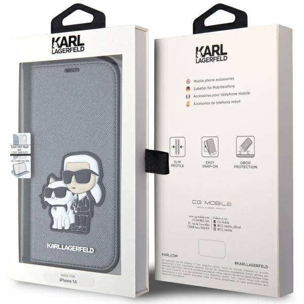 KARL LAGERFELD KLBKP14SSANKCPG IPHONE 14/15/13 6.1 "BOOKCASE SILVER / SILVER SAFFIANO KARL & CHOUPETTE