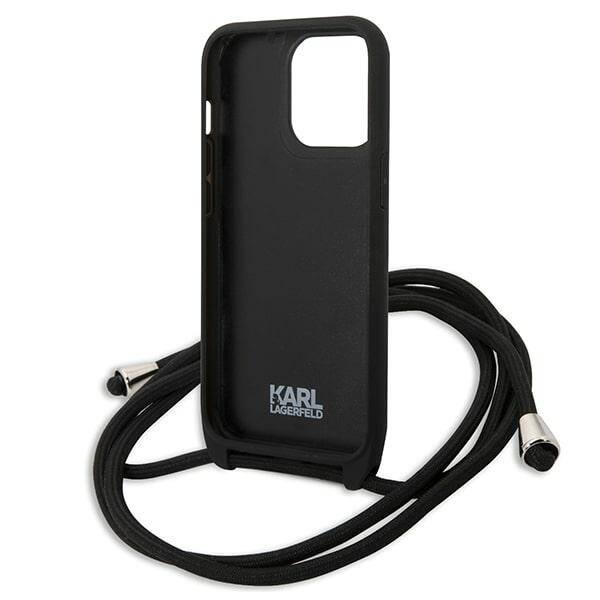 KARL LAGERFELD KLHCP13LCMNIPK IPHONE 13 PRO / 13 6.1 "HARDCASE CZARNY / BLACK LEATHER MONOGRAM PATCH AND CORD ICONIK