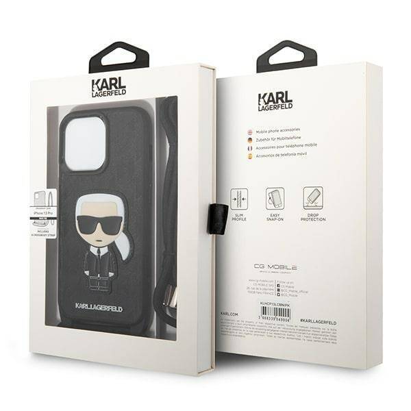 KARL LAGERFELD KLHCP13LCMNIPK IPHONE 13 PRO / 13 6.1 "HARDCASE CZARNY / BLACK LEATHER MONOGRAM PATCH AND CORD ICONIK