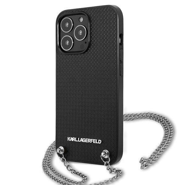 KARL LAGERFELD KLHCP13LPMK IPHONE 13 PRO / 13 6.1 "HARDCASE CZARNY / BLACK LEATHER TEXTURED AND CHAIN