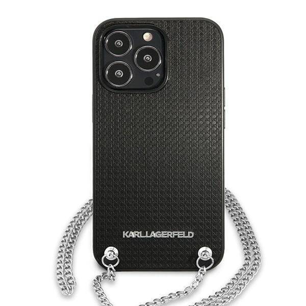 KARL LAGERFELD KLHCP13LPMK IPHONE 13 PRO / 13 6.1 "HARDCASE CZARNY / BLACK LEATHER TEXTURED AND CHAIN