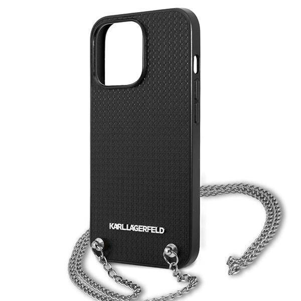 KARL LAGERFELD KLHCP13LPMK IPHONE 13 PRO / 13 6.1 "HARDCASE CZARNY / BLACK LEATHER TEXTURED AND CHAIN