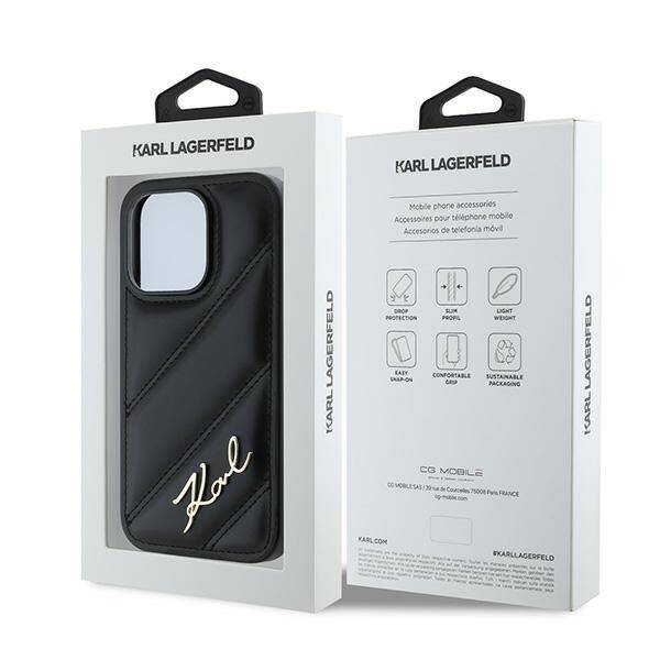 KARL LAGERFELD KLHCP13LPQDSMGK IPHONE 13 PRO / 13 6.1" BLACK/BLACK HARDCASE DIAGONAL QUILTED SCRIPT