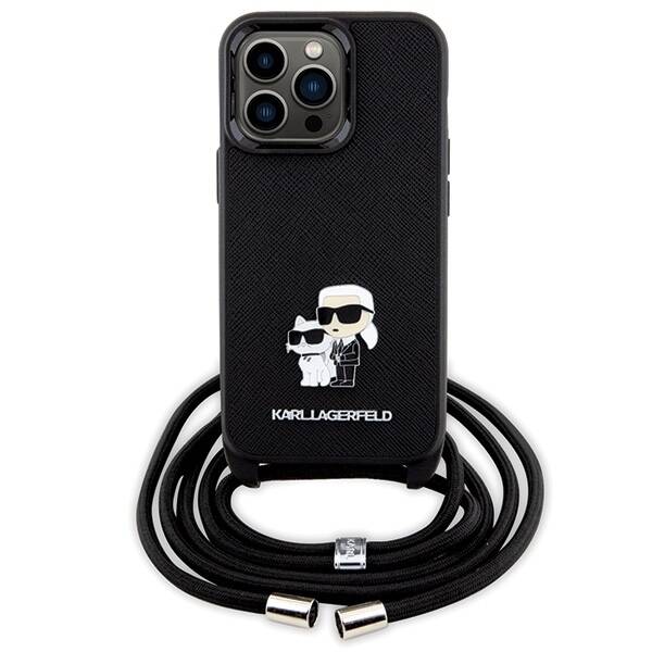 KARL LAGERFELD KLHCP13LSAKCPSK IPHONE 13 PRO / 13 6.1 "HARDCASE BLACK / BLACK CROSSBODY SAFFIANO METAL PIN KARL & CHUPETTE