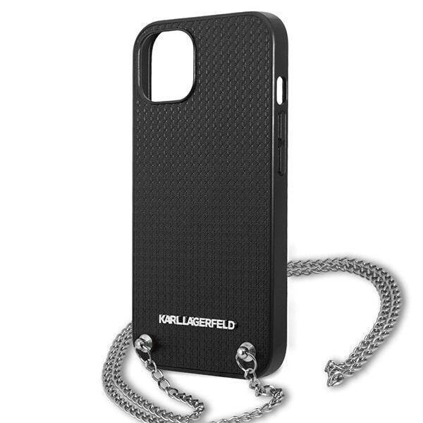 KARL LAGERFELD KLHCP13MPMK IPHONE 13/14/15 6.1 "HARDCASE CZARNY / BLACK LEATHER TEXTURED AND CHAIN