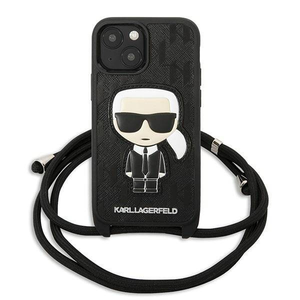 KARL LAGERFELD KLHCP13SCMNIPK IPHONE 13 MINI 5.4 "HARDCASE CZARNY/BLACK LEATHER MONOGRAM PATCH AND CORD ICONIK