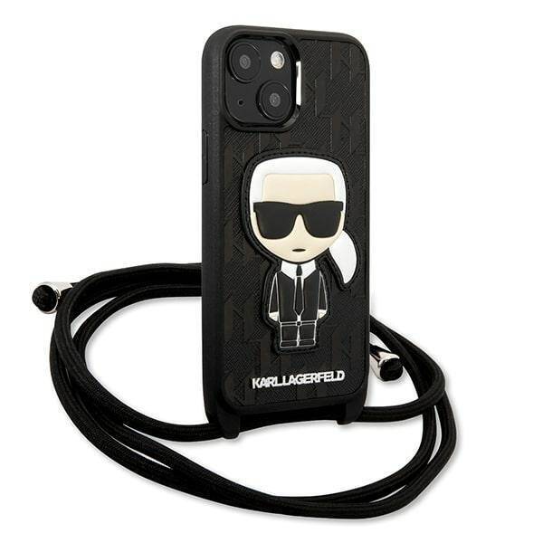 KARL LAGERFELD KLHCP13SCMNIPK IPHONE 13 MINI 5.4 "HARDCASE CZARNY/BLACK LEATHER MONOGRAM PATCH AND CORD ICONIK