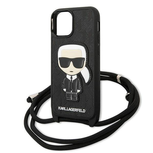 KARL LAGERFELD KLHCP13SCMNIPK IPHONE 13 MINI 5.4 "HARDCASE CZARNY/BLACK LEATHER MONOGRAM PATCH AND CORD ICONIK