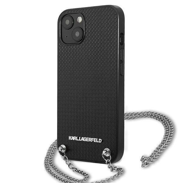 KARL LAGERFELD KLHCP13SPMK IPHONE 13 MINI 5.4 "HARDCASE CZARNY/BLACK LEATHER TEXTURED AND CHAIN